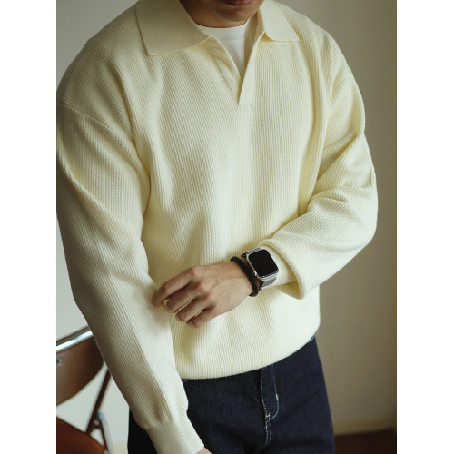 復古V領針織衫套頭毛衣繙領重磅保暖男士POLO長袖外套美式秋冬季