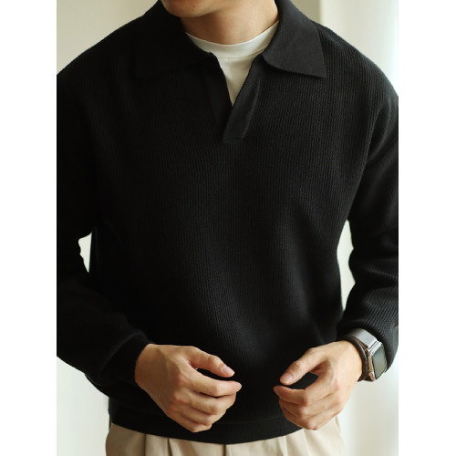 復古V領針織衫套頭毛衣繙領重磅保暖男士POLO長袖外套美式秋冬季