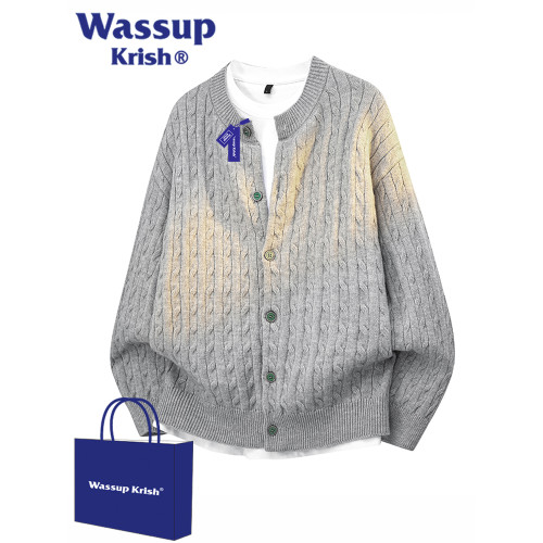 WASSUP KRISH老錢風復古慵懶風開衫毛衣男秋季新款情侶針織衫外套 WASSUP KRISH老錢風復古慵懶風開衫毛衣男秋季新款情侶針織衫外套
