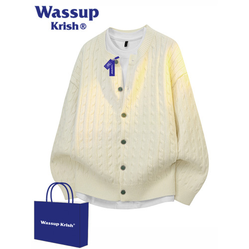 WASSUP KRISH老錢風復古慵懶風開衫毛衣男秋季新款情侶針織衫外套 WASSUP KRISH老錢風復古慵懶風開衫毛衣男秋季新款情侶針織衫外套