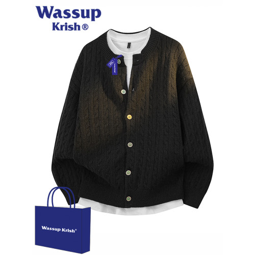 WASSUP KRISH老錢風復古慵懶風開衫毛衣男秋季新款情侶針織衫外套 WASSUP KRISH老錢風復古慵懶風開衫毛衣男秋季新款情侶針織衫外套
