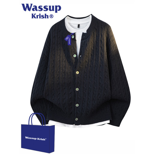 WASSUP KRISH老錢風復古慵懶風開衫毛衣男秋季新款情侶針織衫外套 WASSUP KRISH老錢風復古慵懶風開衫毛衣男秋季新款情侶針織衫外套