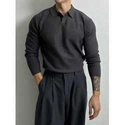 老錢風針織polo衫男秋冬長袖翻領毛衣韓版寬松休閒高級感純色外套