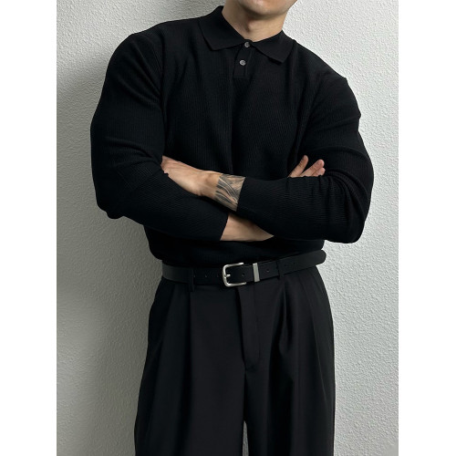 老錢風針織polo衫男秋冬長袖翻領毛衣韓版寬松休閒高級感純色外套