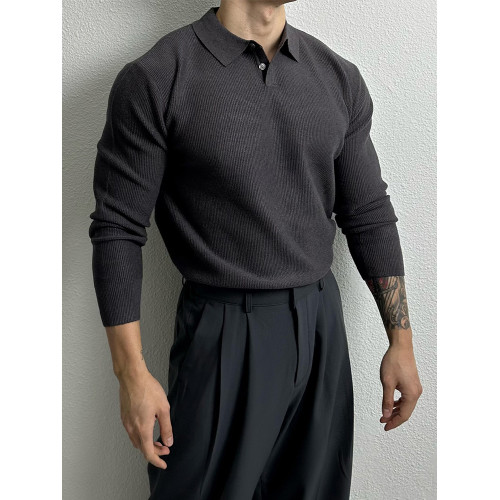 老錢風針織polo衫男秋冬長袖翻領毛衣韓版寬松休閒高級感純色外套