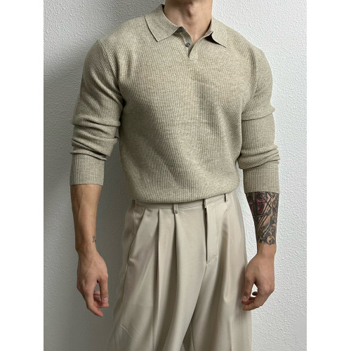 老錢風針織polo衫男秋冬長袖翻領毛衣韓版寬松休閒高級感純色外套