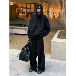 韓系慵懶氛圍感半開衫毛衣男秋冬cleanfit寬松休閒套頭針織衫上衣