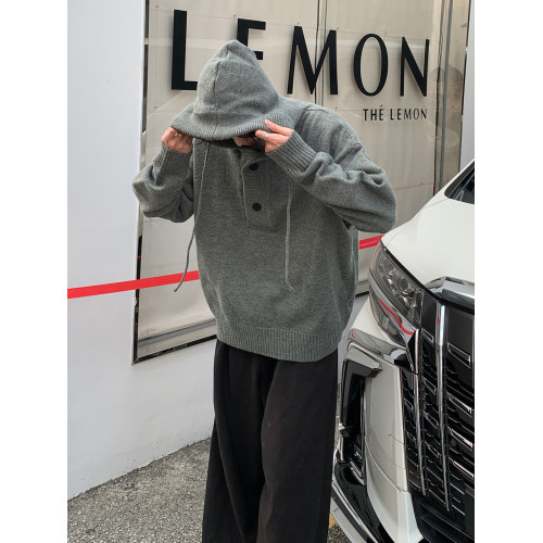 韓系慵懶氛圍感半開衫毛衣男秋冬cleanfit寬松休閒套頭針織衫上衣