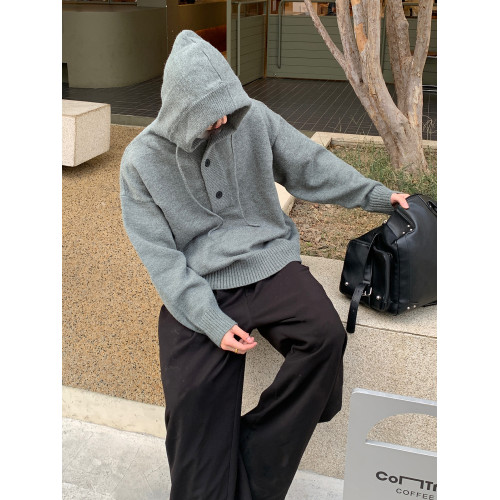 韓系慵懶氛圍感半開衫毛衣男秋冬cleanfit寬松休閒套頭針織衫上衣