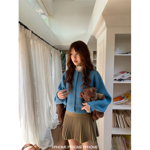 PPHOME自製~精緻調調 千金感蝙蝠袖軟糯針織開衫毛衣女秋冬短上衣