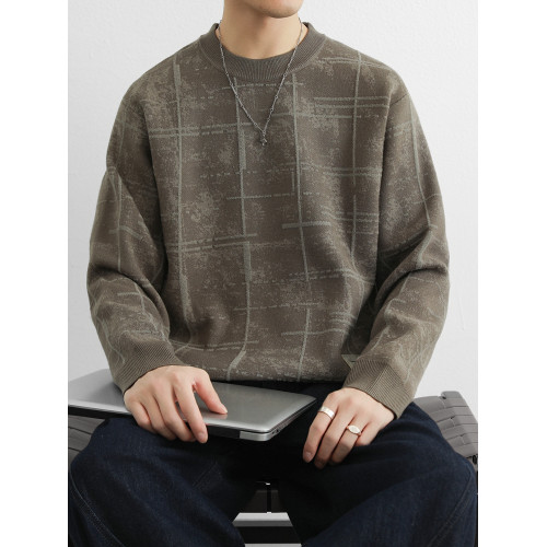 美式復古毛衣男士秋冬季寬松慵懶風針織衫上衣紋理感提花加厚線衣 美式復古毛衣男士秋冬季寬松慵懶風針織衫上衣紋理感提花加厚線衣