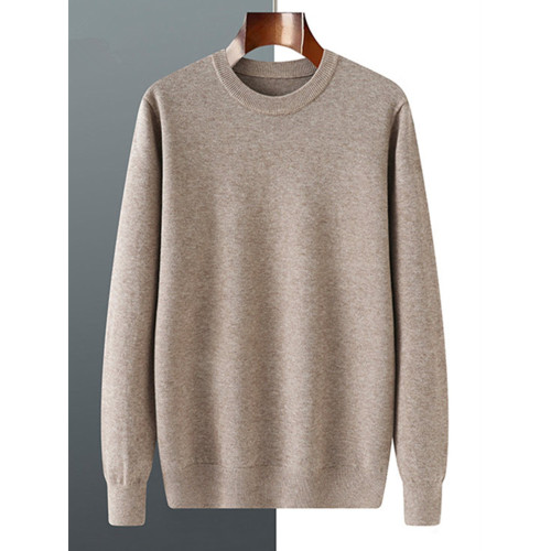 鄂爾多斯市産冬季羊毛衫男純色長袖針織衫內搭圓領打底衫羊絨毛衣