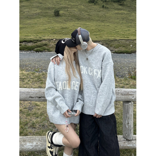 美式慵懶風毛衣男女情侶裝秋冬季ins超火高級感寬松百搭針織衫潮 美式慵懶風毛衣男女情侶裝秋冬季ins超火高級感寬松百搭針織衫潮