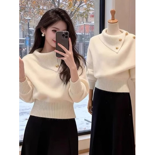 氣質高級感不規則收腰針織衫毛衣女秋冬季溫柔小個子短款洋氣上衣