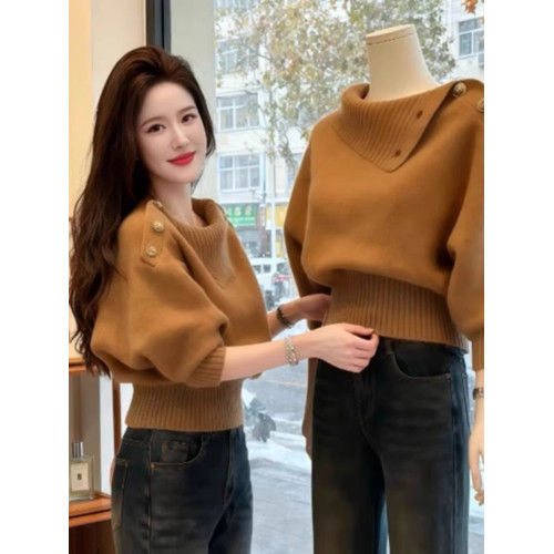 氣質高級感不規則收腰針織衫毛衣女秋冬季溫柔小個子短款洋氣上衣