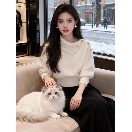 氣質高級感不規則收腰針織衫毛衣女秋冬季溫柔小個子短款洋氣上衣