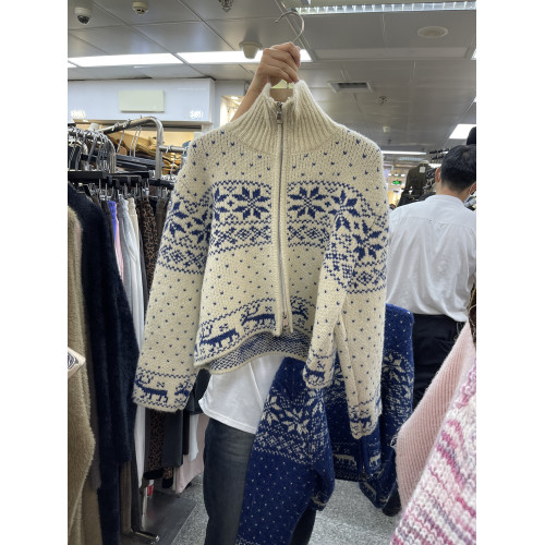 韓國東大門2025年秋冬淨色雪花甜美百搭寬松減齡拉鍊款毛衣開衫女