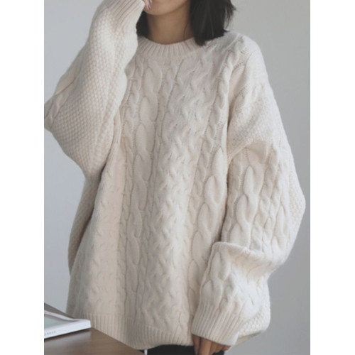 日系麻花毛衣女復古慵懶風紅色新款加厚寬松秋冬季溫柔針織衫上衣