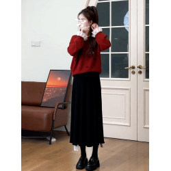 紅色復古高級感套頭毛衣女款2025新款秋冬季慵懶風寬松加厚短上衣