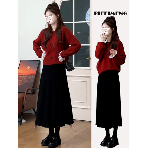 紅色復古高級感套頭毛衣女款2025新款秋冬季慵懶風寬松加厚短上衣