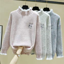 半高領加絨毛衣女秋冬裝2025年新款爆款設計感加厚仿水貂絨打底衫