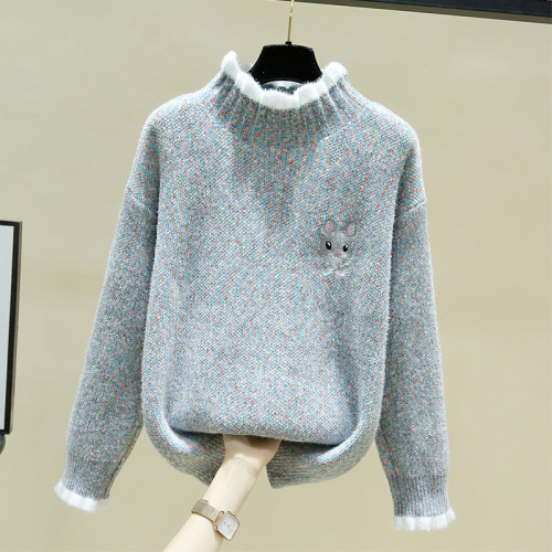 半高領加絨毛衣女秋冬裝2025年新款爆款設計感加厚仿水貂絨打底衫