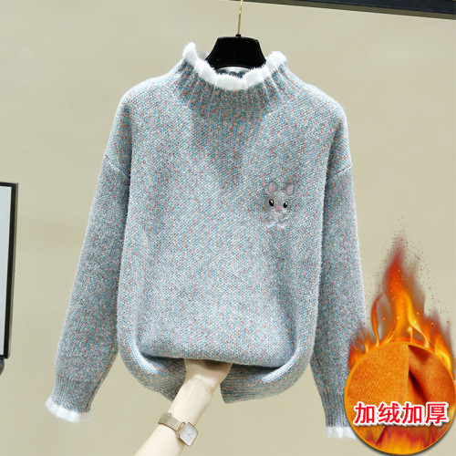 半高領加絨毛衣女秋冬裝2025年新款爆款設計感加厚仿水貂絨打底衫