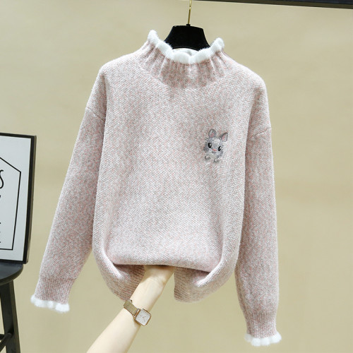 半高領加絨毛衣女秋冬裝2025年新款爆款設計感加厚仿水貂絨打底衫