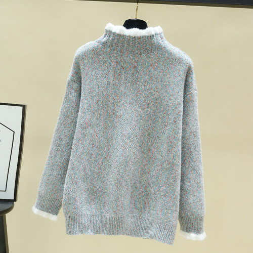 半高領加絨毛衣女秋冬裝2025年新款爆款設計感加厚仿水貂絨打底衫