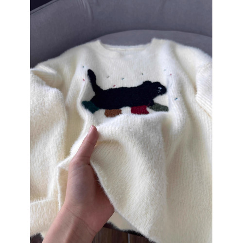 聖誕立體小貓刺綉毛衣2025秋冬季新款女裝短款針織衫寬松長袖上衣