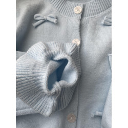 上身巨舒服！韓系baby藍色針織開衫秋冬寬松慵懶風蝴蝶結毛衣外套