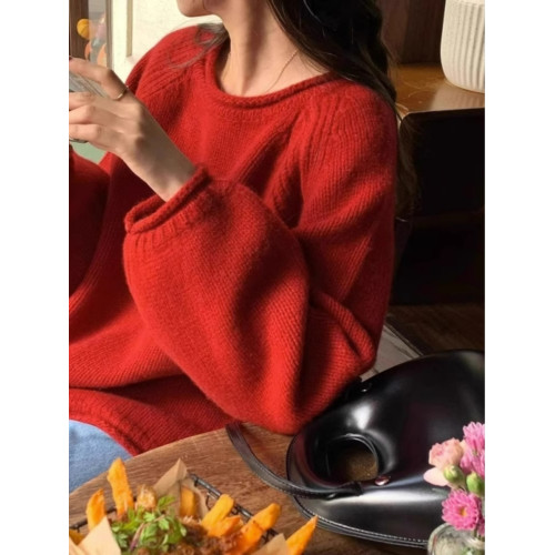 2025秋冬新款女裝紅色法式毛衣女打底溫柔凡爾賽小衆獨特別致上衣