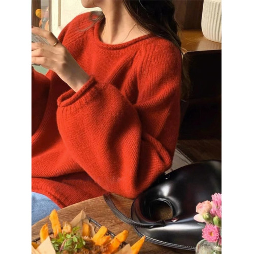 2025秋冬新款女裝紅色法式毛衣女打底溫柔凡爾賽小衆獨特別致上衣