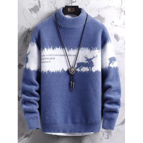 男士毛衣秋冬季新款加絨半高領青年針織衫慵懶風保暖毛線衣服冬裝