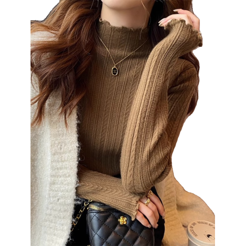 高級感修身木耳邊半高領打底衫女毛衣秋冬2025新款百搭洋氣針織衫