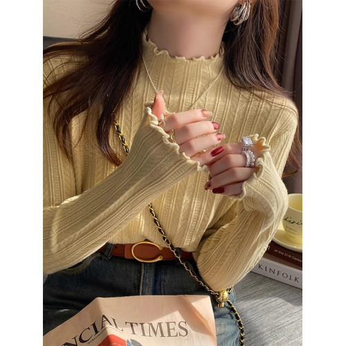 高級感修身木耳邊半高領打底衫女毛衣秋冬2025新款百搭洋氣針織衫