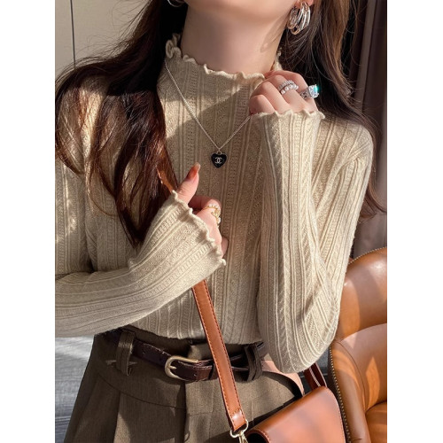 高級感修身木耳邊半高領打底衫女毛衣秋冬2025新款百搭洋氣針織衫