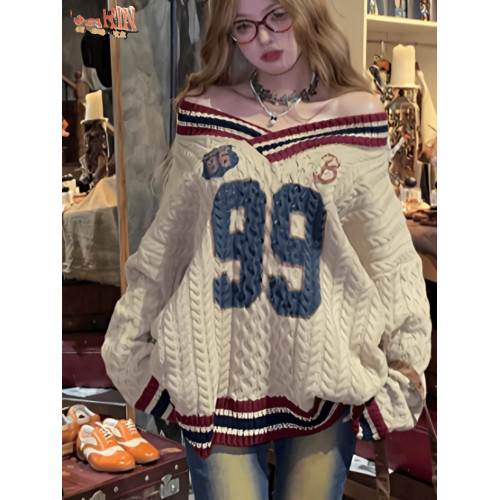 美式復古字母針織毛衣女秋冬2025新款慵懶寬松百搭設計感國潮上衣