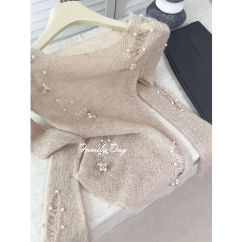 法式重工破洞釘珠針織衫女秋季高級感氣質精緻超漂亮獨特長袖上衣