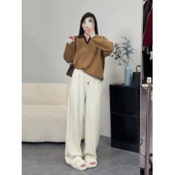 大碼女裝設計感復古polo領針織上衣女秋冬胖mm慵懶風撞色別致毛衣