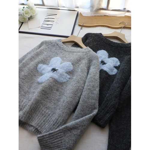 2025秋冬新款韓版圓領撞色減齡軟糯保暖百搭套頭毛衣女