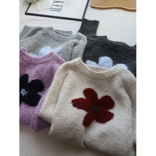 2025秋冬新款韓版圓領撞色減齡軟糯保暖百搭套頭毛衣女