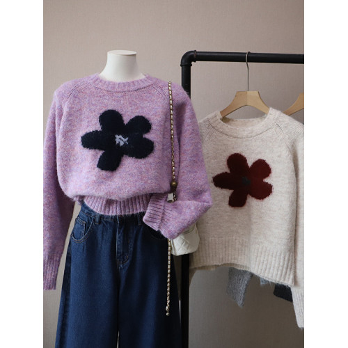 2025秋冬新款韓版圓領撞色減齡軟糯保暖百搭套頭毛衣女