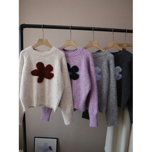 2025秋冬新款韓版圓領撞色減齡軟糯保暖百搭套頭毛衣女