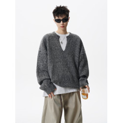 老錢風V領針織衫男冬季潮牌慵懶風痞帥休閒毛衣復古百搭情侶上衣