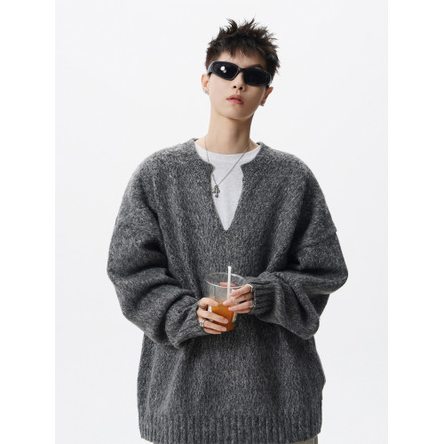 老錢風V領針織衫男冬季潮牌慵懶風痞帥休閒毛衣復古百搭情侶上衣