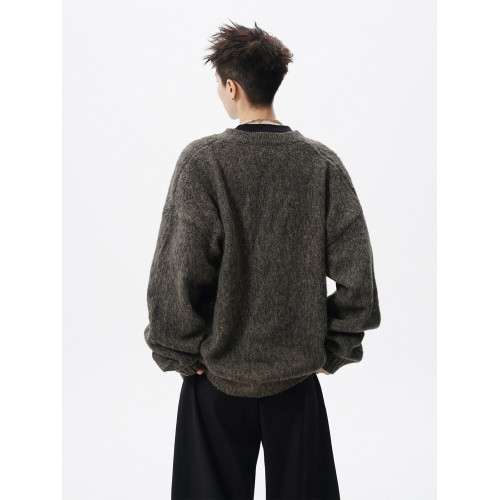 老錢風V領針織衫男冬季潮牌慵懶風痞帥休閒毛衣復古百搭情侶上衣