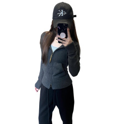 慵嬾風高級感顯瘦灰色毛衣外套女秋冬季2026新款外穿連帽針織開衫