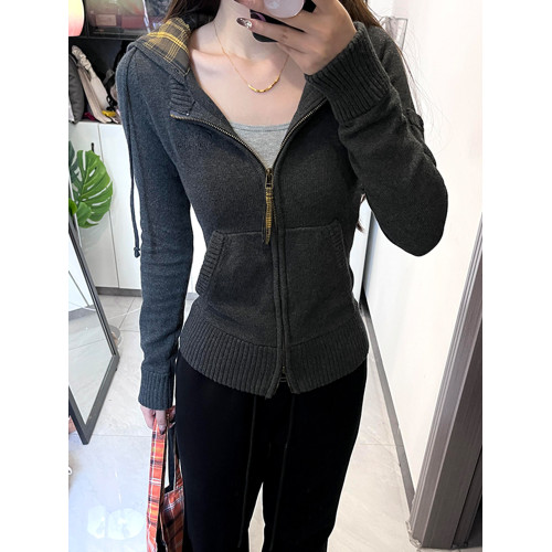 慵嬾風高級感顯瘦灰色毛衣外套女秋冬季2026新款外穿連帽針織開衫