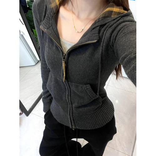 慵嬾風高級感顯瘦灰色毛衣外套女秋冬季2026新款外穿連帽針織開衫